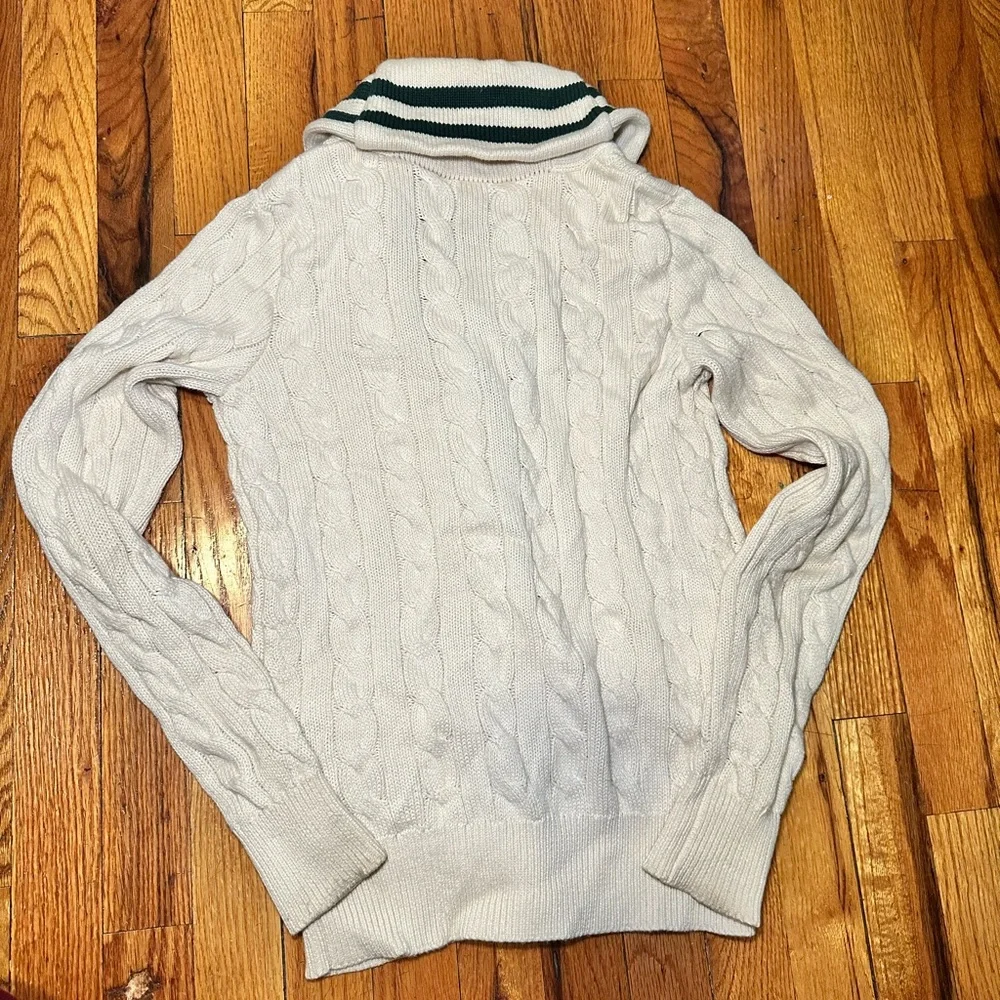 Ralph Lauren Cream and Green Cotton Cable Knit Shawl Collar Cardigan - Picture 2 of 4